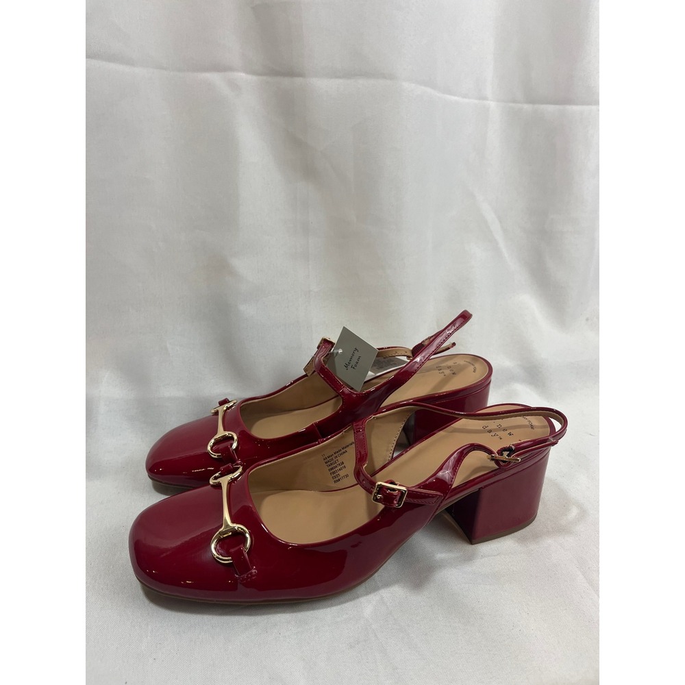A New Day Womens Red Patent Horsebit Slingback Block Heel Pumps Size 11 NEW